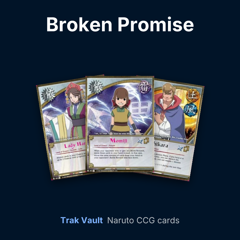 Broken Promise Naruto cards: Lady Haruna, Momiji and Chikara