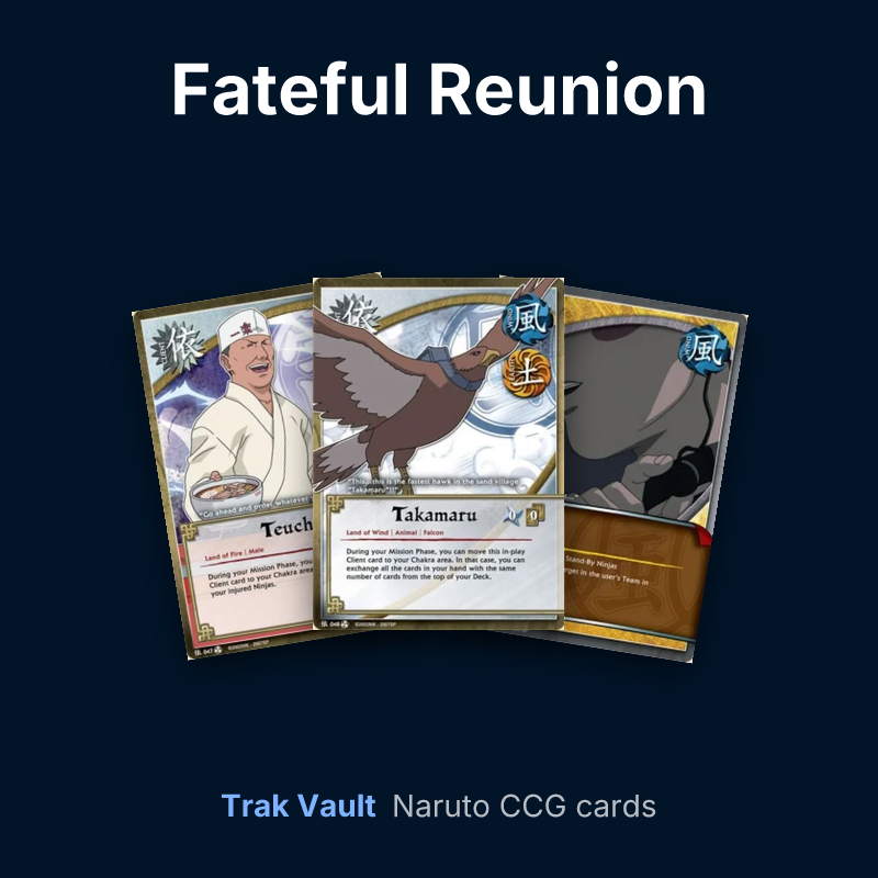 Fateful Reunion Naruto cards: Teuchi, Takamaru and Radio