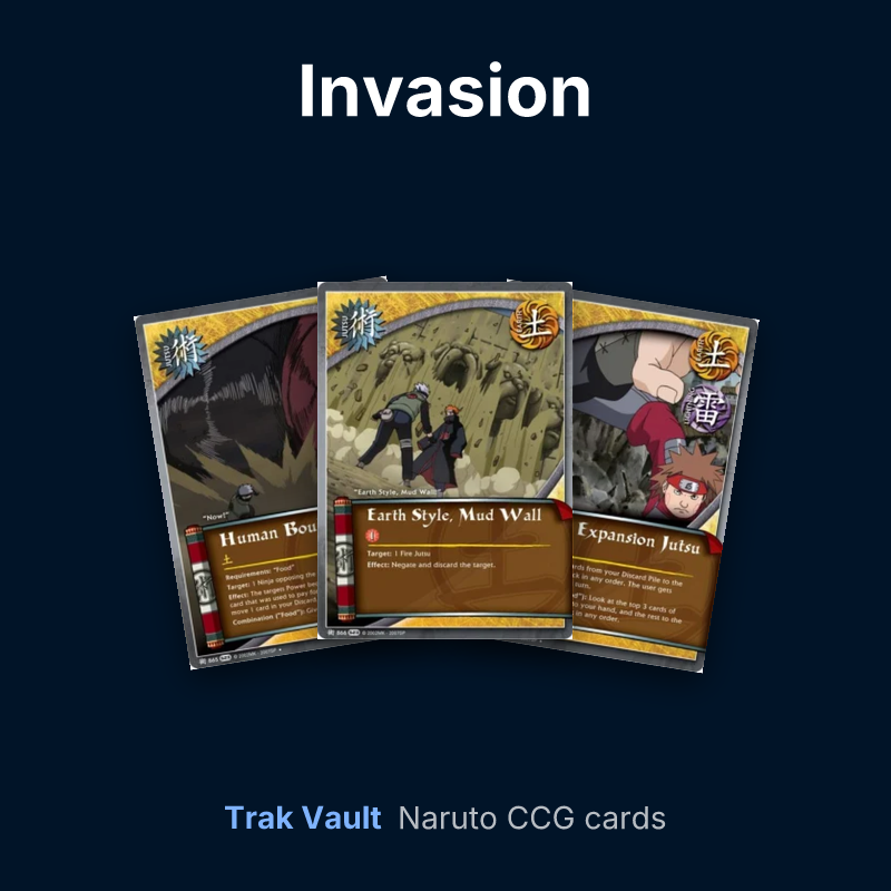 Invasion Naruto cards: Human Boulder, Earth Style: Mud Wall and Partial Expansion Jutsu
