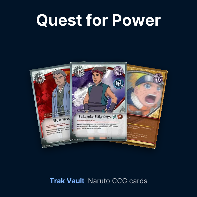 Quest for Power Naruto cards: Boss Jirocho, Fukusuke Hikyakuya and Rasengan
