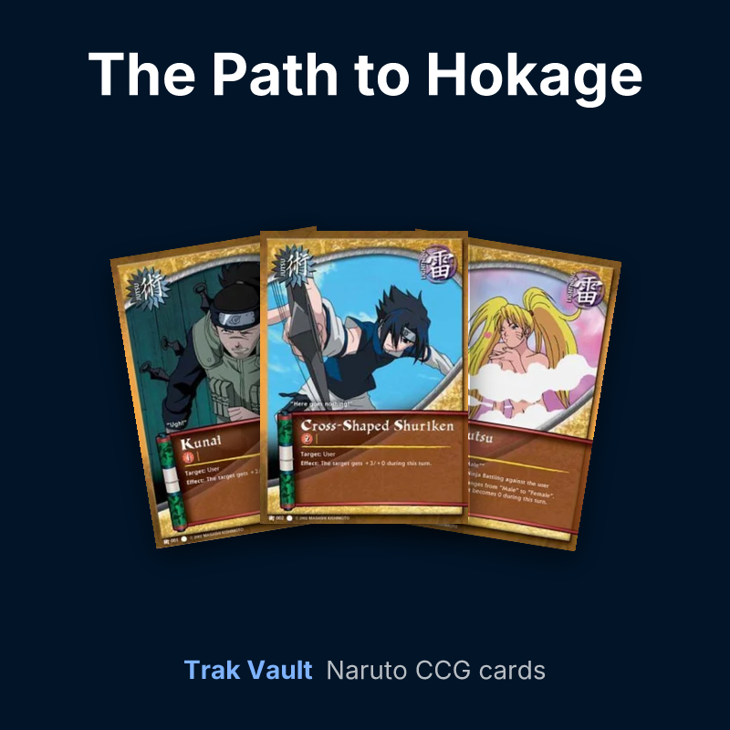 The Path to Hokage Naruto cards: Kunai, Cross-Shaped Shuriken and Sexy Jutsu