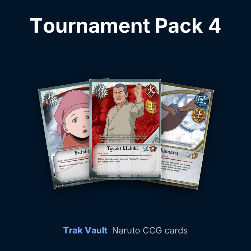 Tournament Pack 4 Naruto cards: Futaba, Teyaki Uchiha and Takamaru