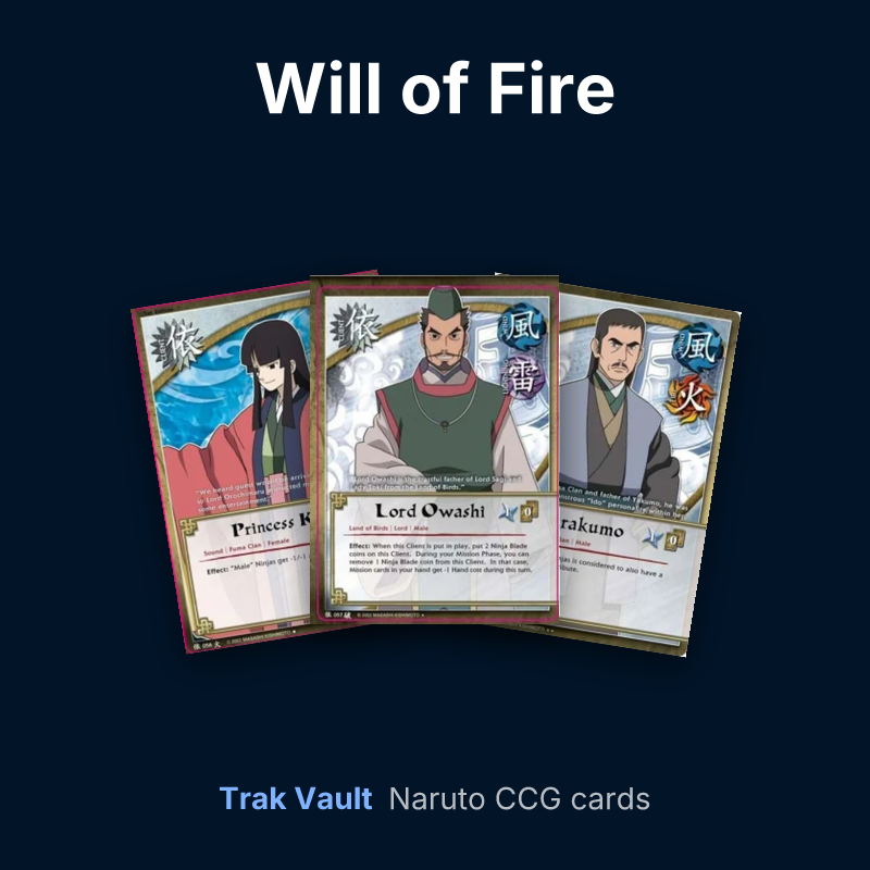 Will of Fire Naruto cards: Princess Koto, Lord Owashi and Murakumo