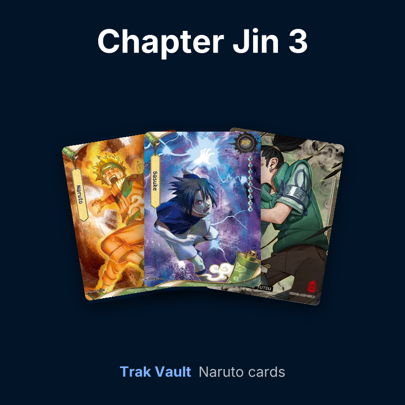 Chapter Jin 3 Naruto cards: Naruto Uzumaki, Sasuke Uchiha and Shikamaru Nara