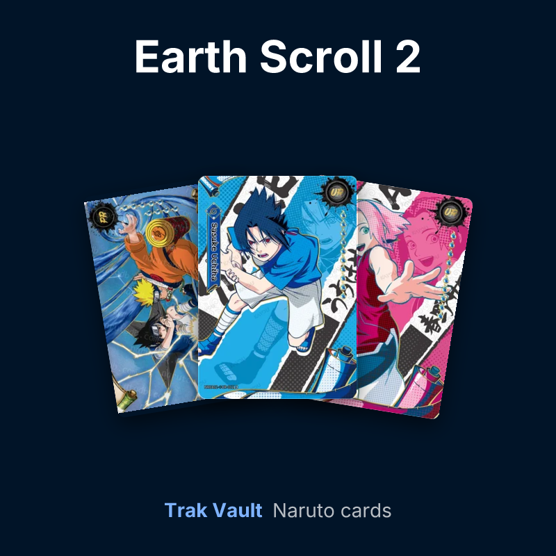 Earth Scroll 2 Naruto cards: Naruto Uzumaki, Sasuke Uchiha and Sakura Haruno