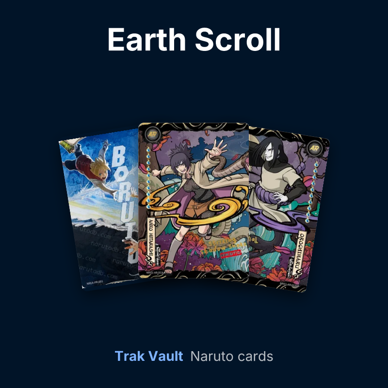 Earth Scroll Naruto cards: Boruto Uzumaki, Anko Mitarashi and Orochimaru