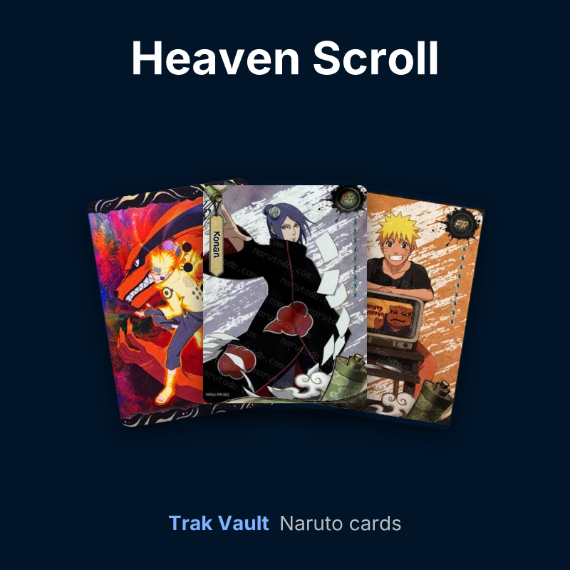 Heaven Scroll Naruto cards: Naruto Uzumaki, Konan and Naruto Uzumaki (Nine-Tails / Gamakichi)