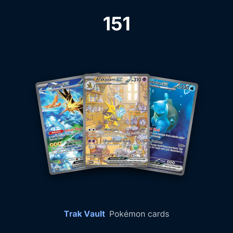 151 Pokémon cards: Zapdos ex, Alakazam ex and Blastoise ex