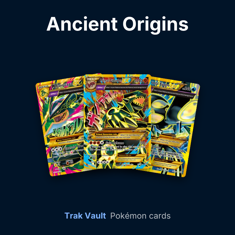 Ancient Origins Pokémon cards: M Rayquaza-EX, Primal Groudon-EX and Primal Kyogre-EX
