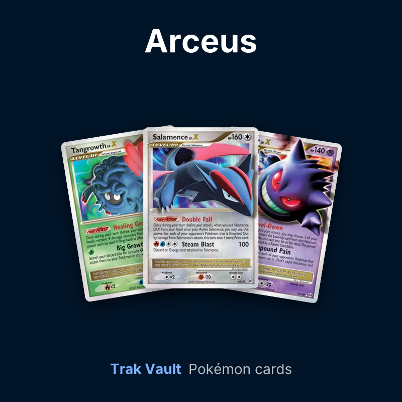 Arceus Pokémon cards: Tangrowth LV.X, Salamence LV.X and Gengar LV.X