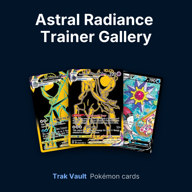 Astral Radiance Trainer Gallery Pokémon cards: Ice Rider Calyrex VMAX, Shadow Rider Calyrex VMAX and Starmie V