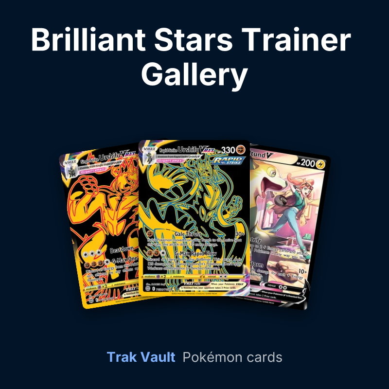 Brilliant Stars Trainer Gallery Pokémon cards: Single Strike Urshifu VMAX, Rapid Strike Urshifu VMAX and Boltund V
