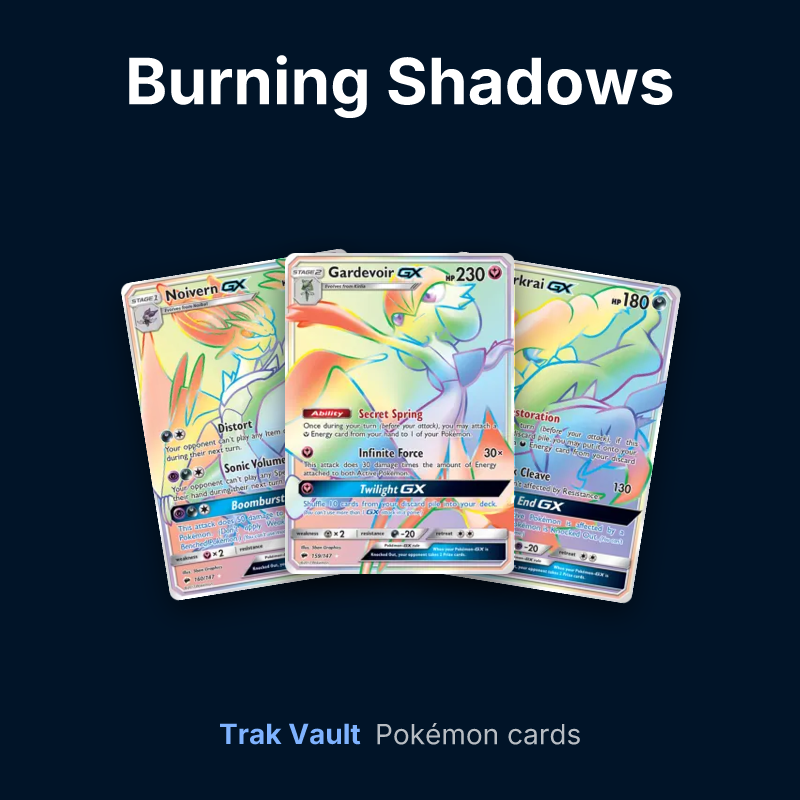 Burning Shadows Pokémon cards: Noivern-GX, Gardevoir-GX and Darkrai-GX