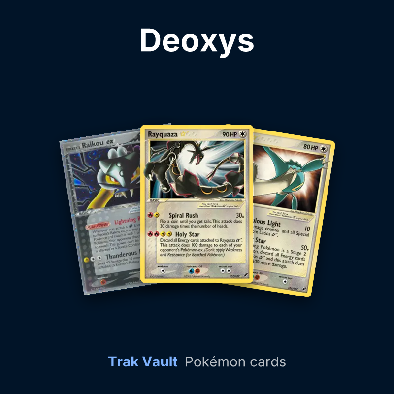 Deoxys Pokémon cards: Rocket's Raikou ex, Rayquaza ★ and Latios ★