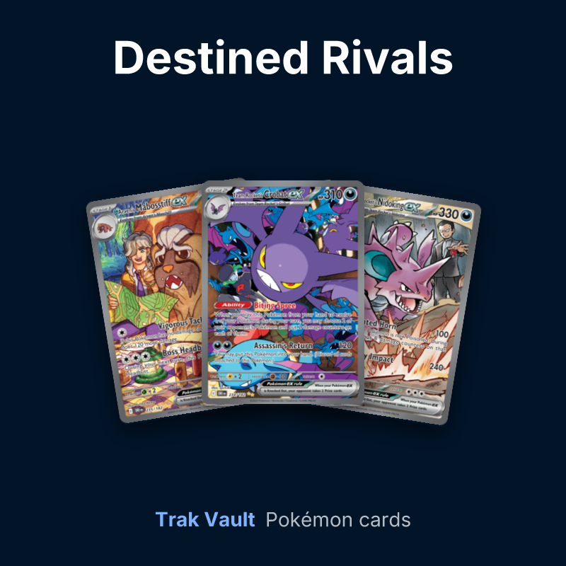 Destined Rivals Pokémon cards: Arven's Mabosstiff ex, Team Rocket's Crobat ex and Team Rocket's Nidoking ex