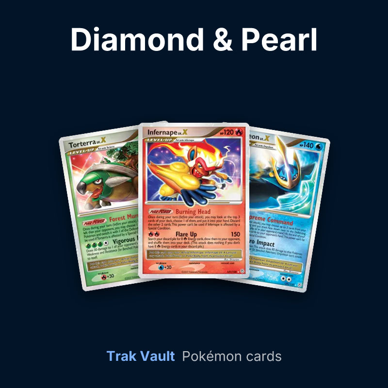 Diamond & Pearl Pokémon cards: Torterra LV.X, Infernape LV.X and Empoleon LV.X