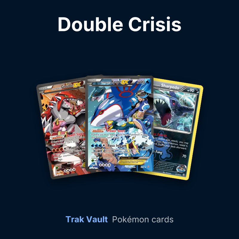 Double Crisis Pokémon cards: Team Magma's Groudon-EX, Team Aqua's Kyogre-EX and Team Aqua's Sharpedo