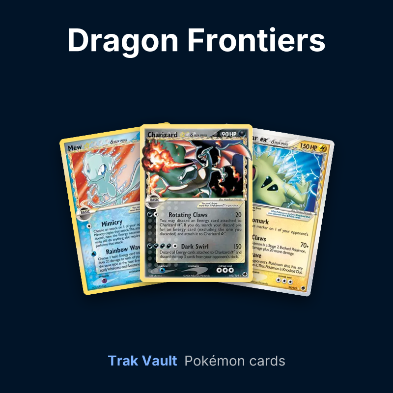 Dragon Frontiers Pokémon cards: Mew ★ δ, Charizard ★ δ and Tyranitar ex δ