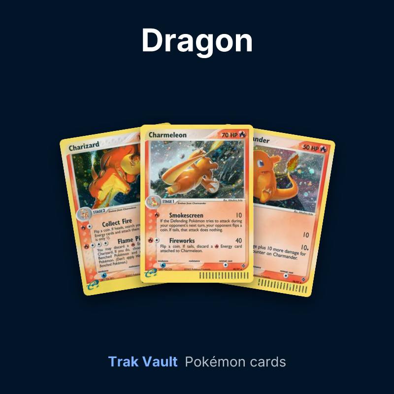 Dragon Pokémon cards: Charizard, Charmeleon and Charmander