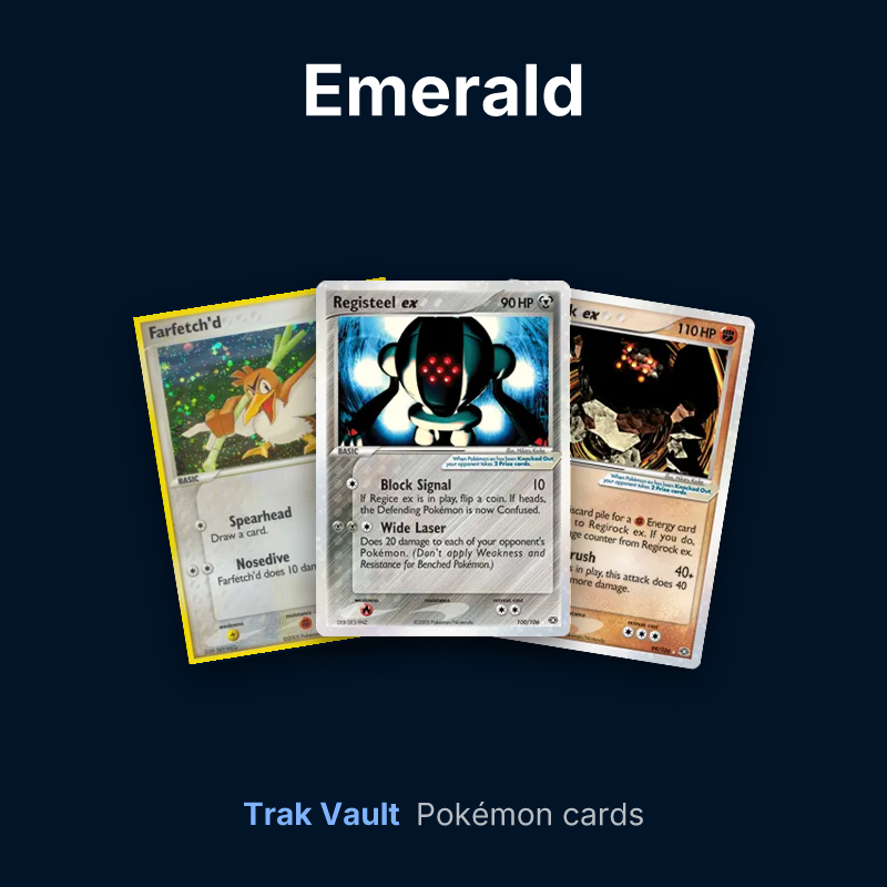 Emerald Pokémon cards: Farfetch'd, Registeel ex and Regirock ex