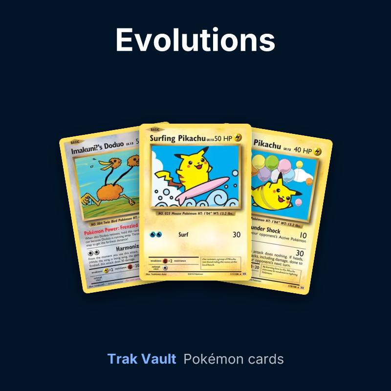 Evolutions Pokémon cards: Imakuni?'s Doduo, Surfing Pikachu and Flying Pikachu
