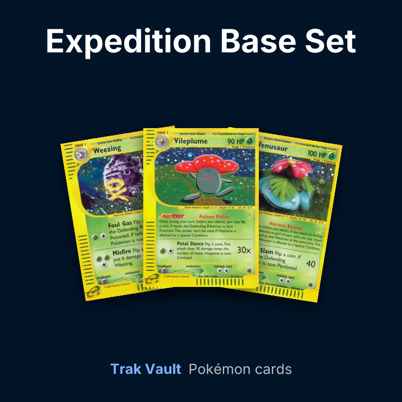 Expedition Base Set Pokémon cards: Weezing, Vileplume and Venusaur