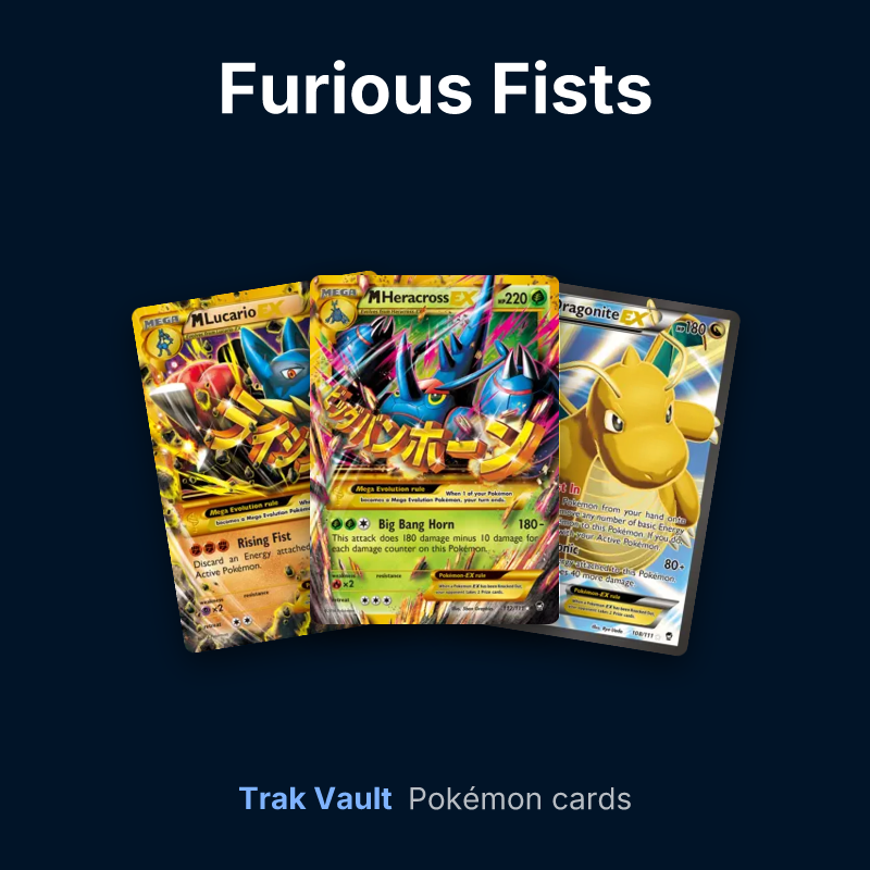Furious Fists Pokémon cards: M Lucario-EX, M Heracross-EX and Dragonite-EX