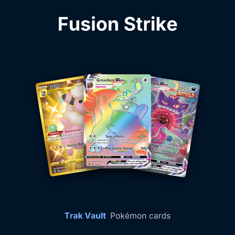 Fusion Strike Pokémon cards: Flaaffy, Greedent VMAX and Gengar VMAX