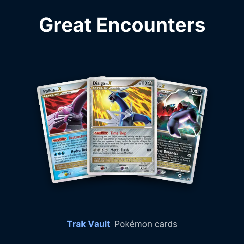 Great Encounters Pokémon cards: Palkia LV.X, Dialga LV.X and Darkrai LV.X