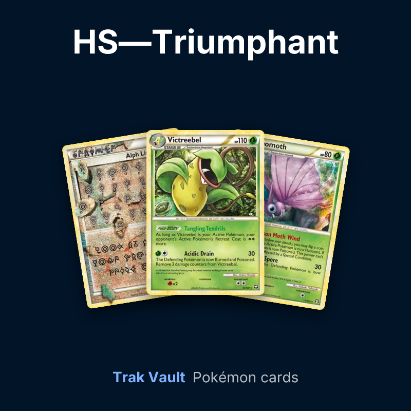 HS—Triumphant Pokémon cards: Alph Lithograph, Victreebel and Venomoth