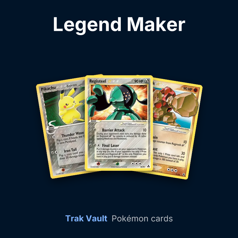 Legend Maker Pokémon cards: Pikachu δ, Registeel ★ and Regirock ★