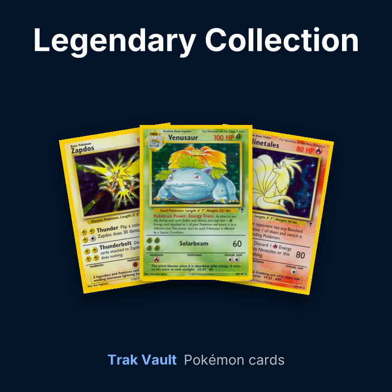 Legendary Collection Pokémon cards: Zapdos, Venusaur and Ninetales