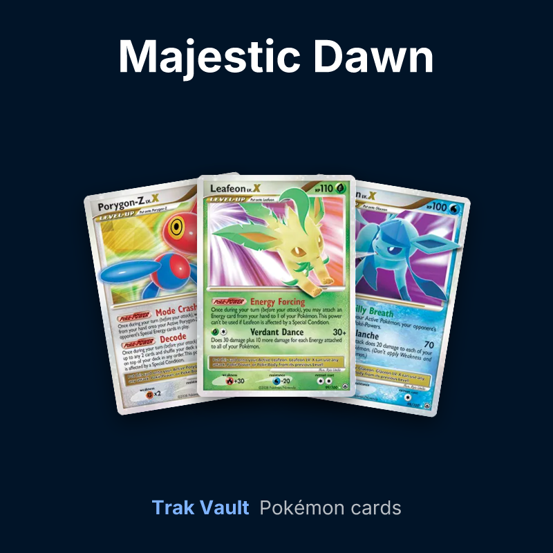 Majestic Dawn Pokémon cards: Porygon-Z LV.X, Leafeon LV.X and Glaceon LV.X