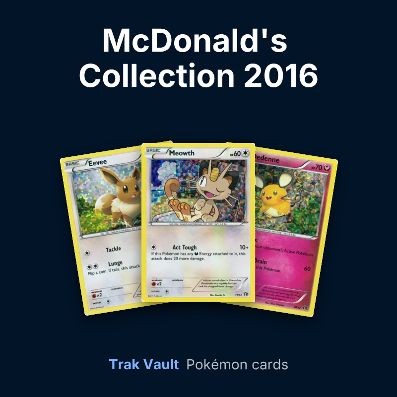 McDonald's Collection 2016 Pokémon cards: Eevee, Meowth and Dedenne