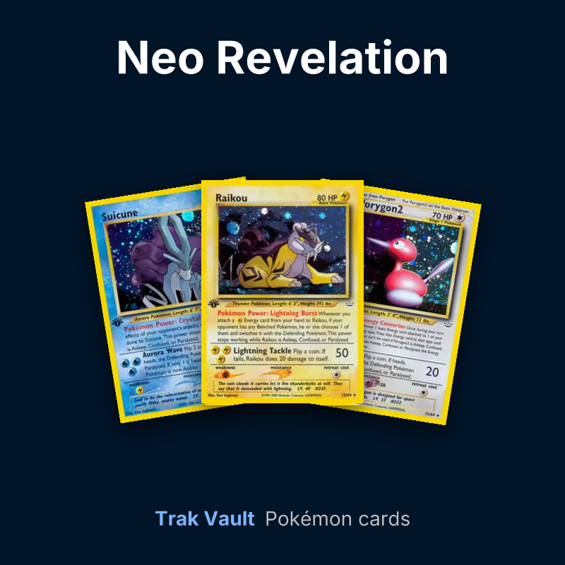 Neo Revelation Pokémon cards: Suicune, Raikou and Porygon2