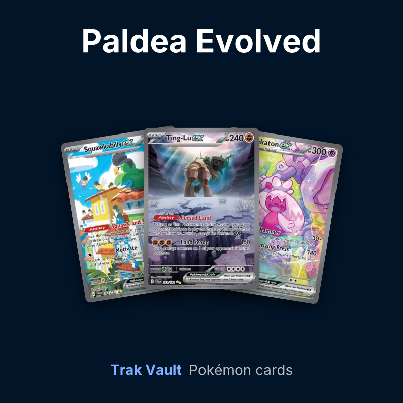 Paldea Evolved Pokémon cards: Squawkabilly ex, Ting-Lu ex and Tinkaton ex