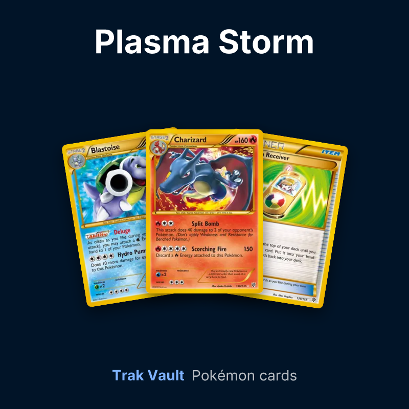 Plasma Storm Pokémon cards: Blastoise, Charizard and Random Receiver