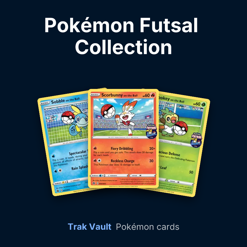 Pokémon Futsal Collection Pokémon cards: Sobble on the Ball, Scorbunny on the Ball and Grookey on the Ball