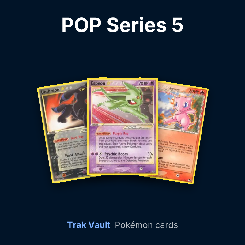 POP Series 5 Pokémon cards: Umbreon ★, Espeon ★ and Mew δ