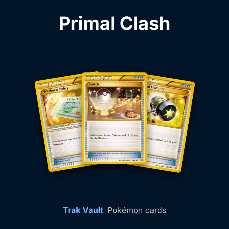 Primal Clash Pokémon cards: Weakness Policy, Switch and Enhanced Hammer