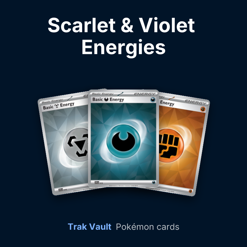 Scarlet & Violet Energies Pokémon cards: Basic Metal Energy, Basic Darkness Energy and Basic Fighting Energy