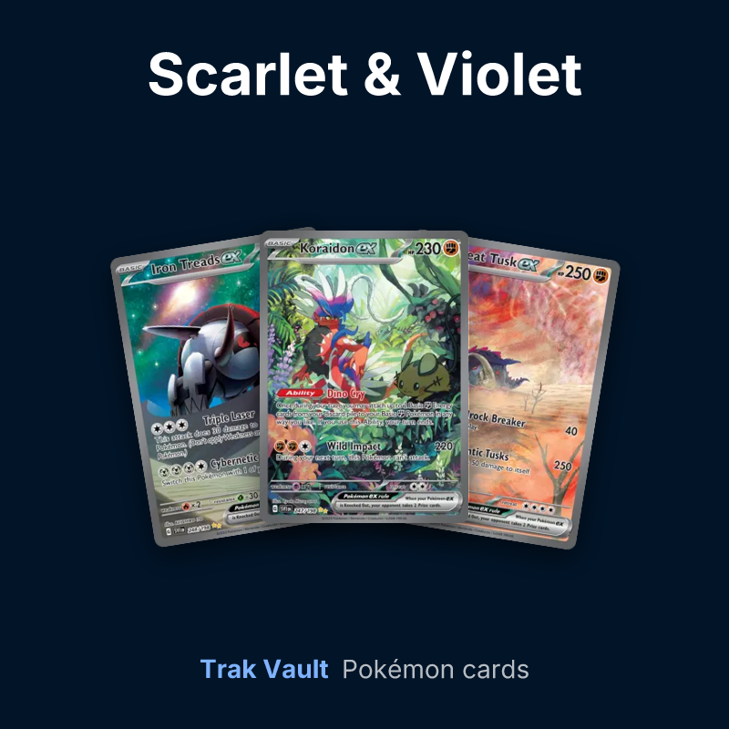 Scarlet & Violet Pokémon cards: Iron Treads ex, Koraidon ex and Great Tusk ex