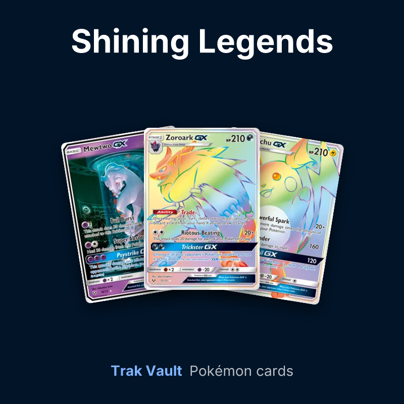 Shining Legends Pokémon cards: Mewtwo-GX, Zoroark-GX and Raichu-GX