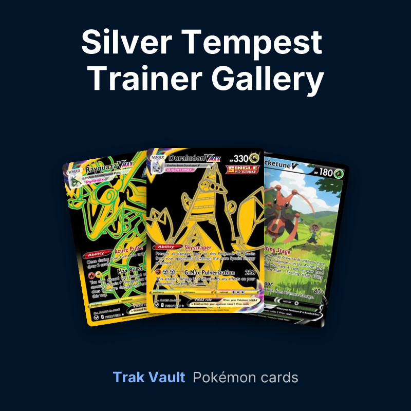 Silver Tempest Trainer Gallery Pokémon cards: Rayquaza VMAX, Duraludon VMAX and Kricketune V