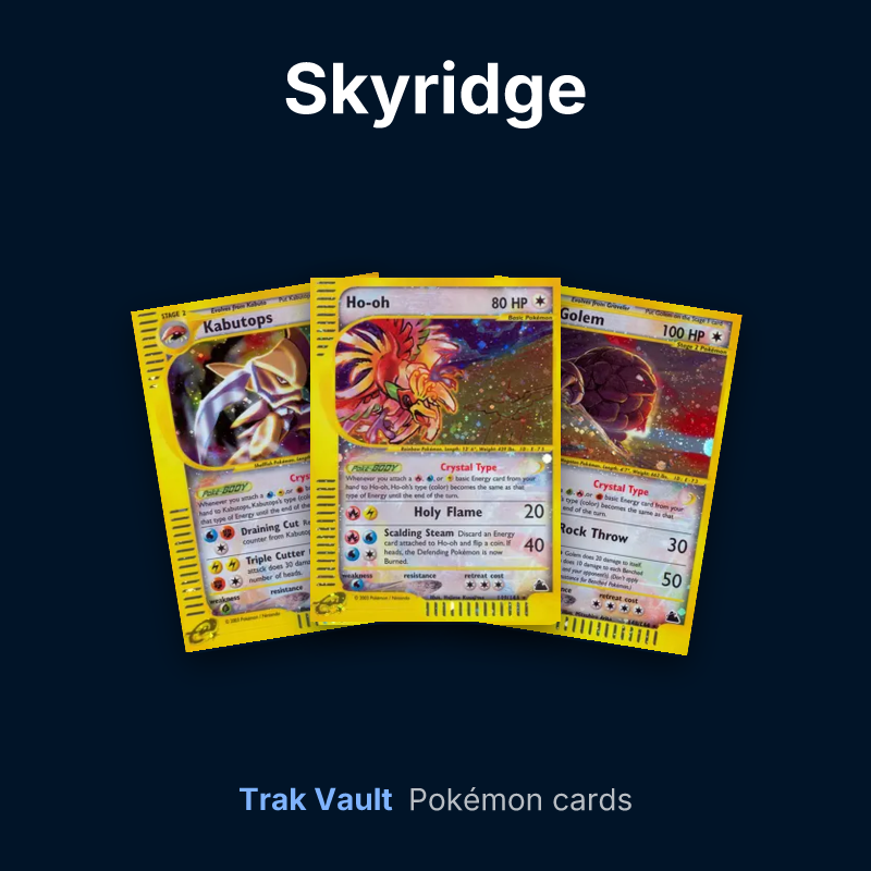 Skyridge Pokémon cards: Kabutops, Ho-oh and Golem