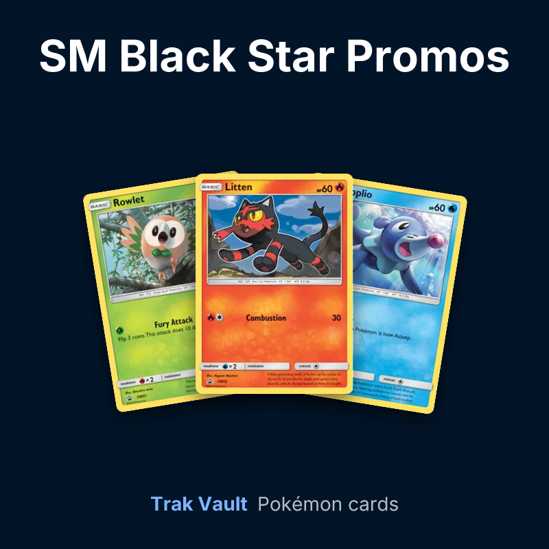 SM Black Star Promos Pokémon cards: Rowlet, Litten and Popplio