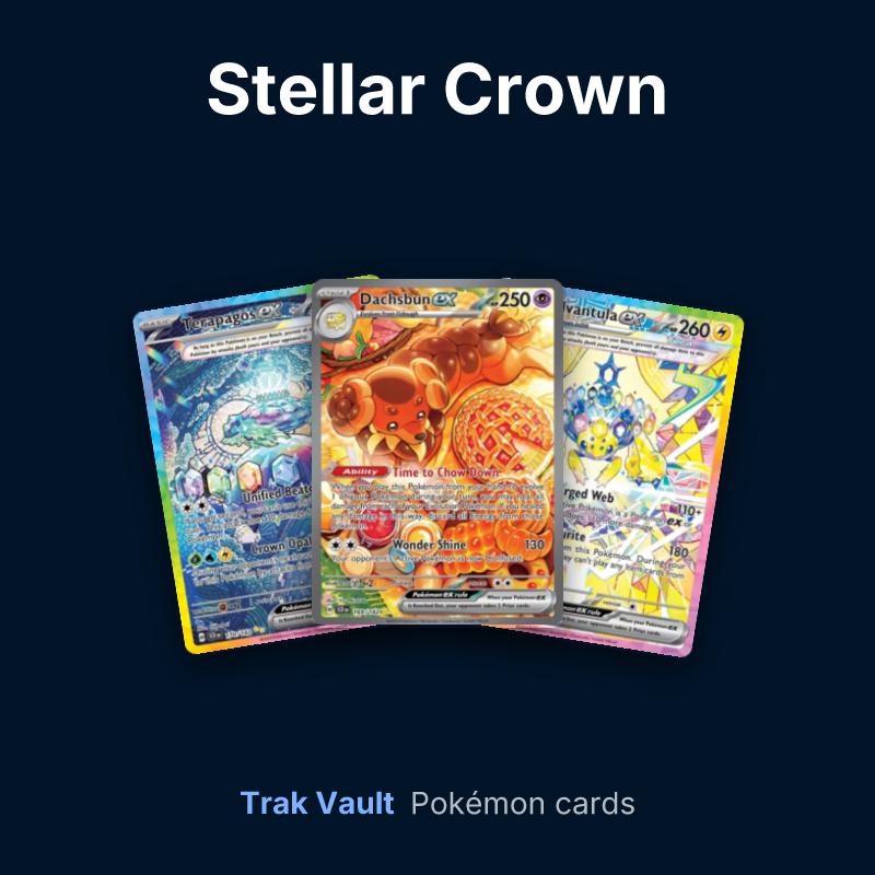 Stellar Crown Pokémon cards: Terapagos ex, Dachsbun ex and Galvantula ex