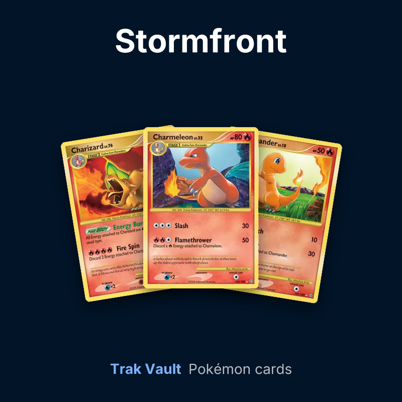 Stormfront Pokémon cards: Charizard, Charmeleon and Charmander