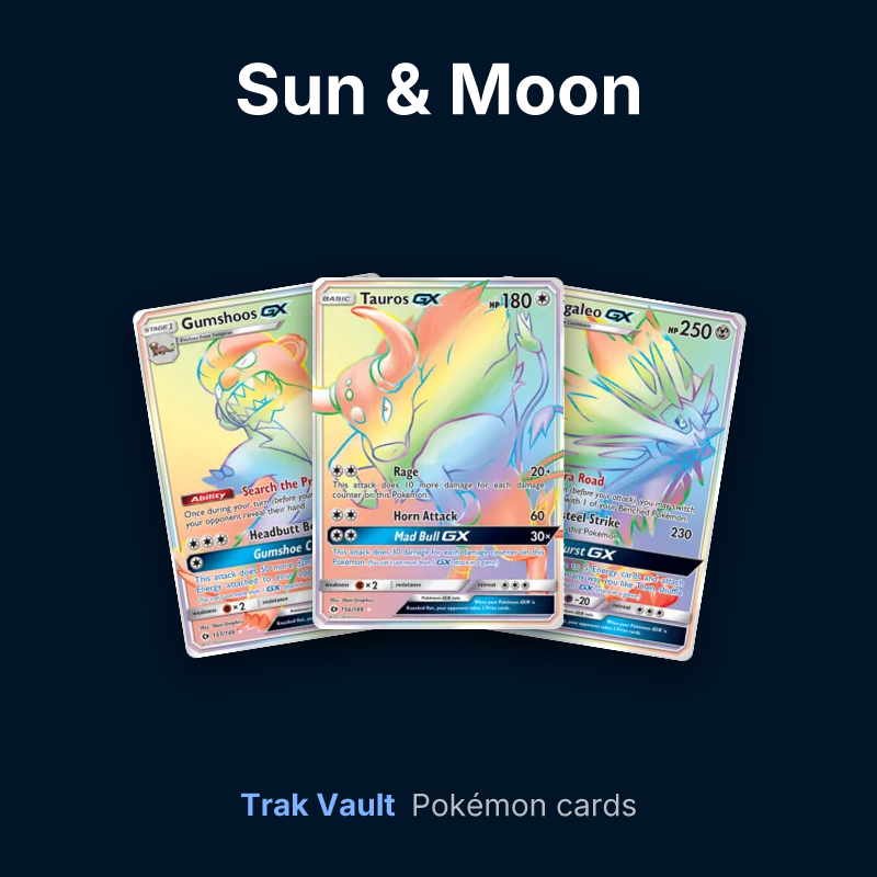 Sun & Moon Pokémon cards: Gumshoos-GX, Tauros-GX and Solgaleo-GX
