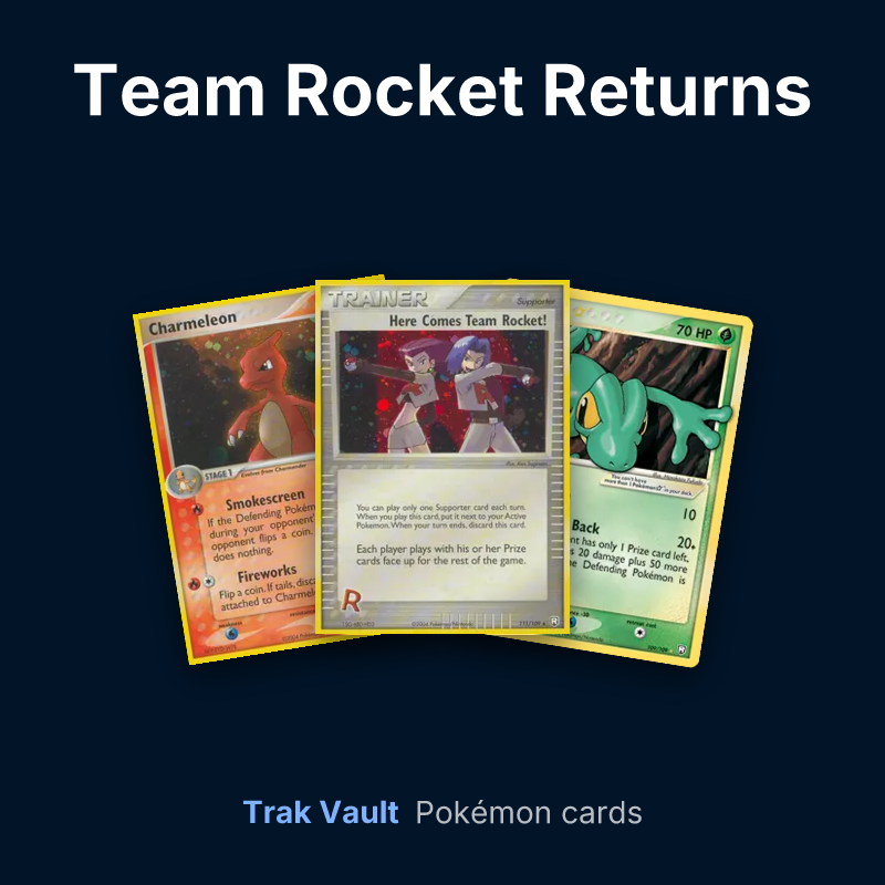 Team Rocket Returns Pokémon cards: Charmeleon, Here Comes Team Rocket! and Treecko ★